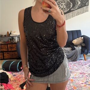 Xhilaration Black Sequin Tank Top